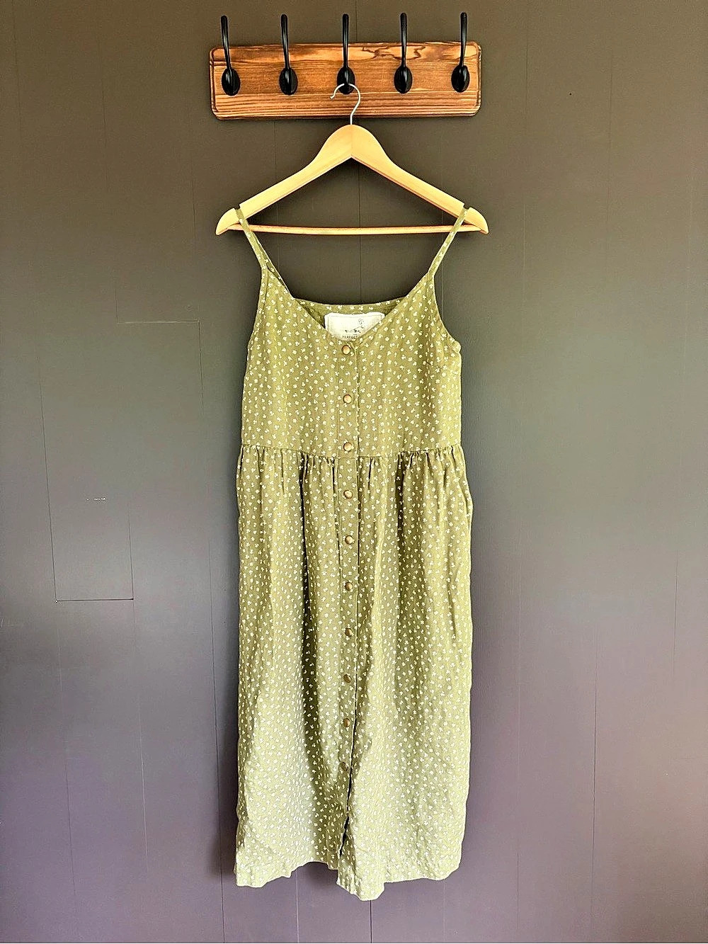 Not Perfect Linen Brand - Sarah Dress - Green & White Floral Maxi Dress - Size M